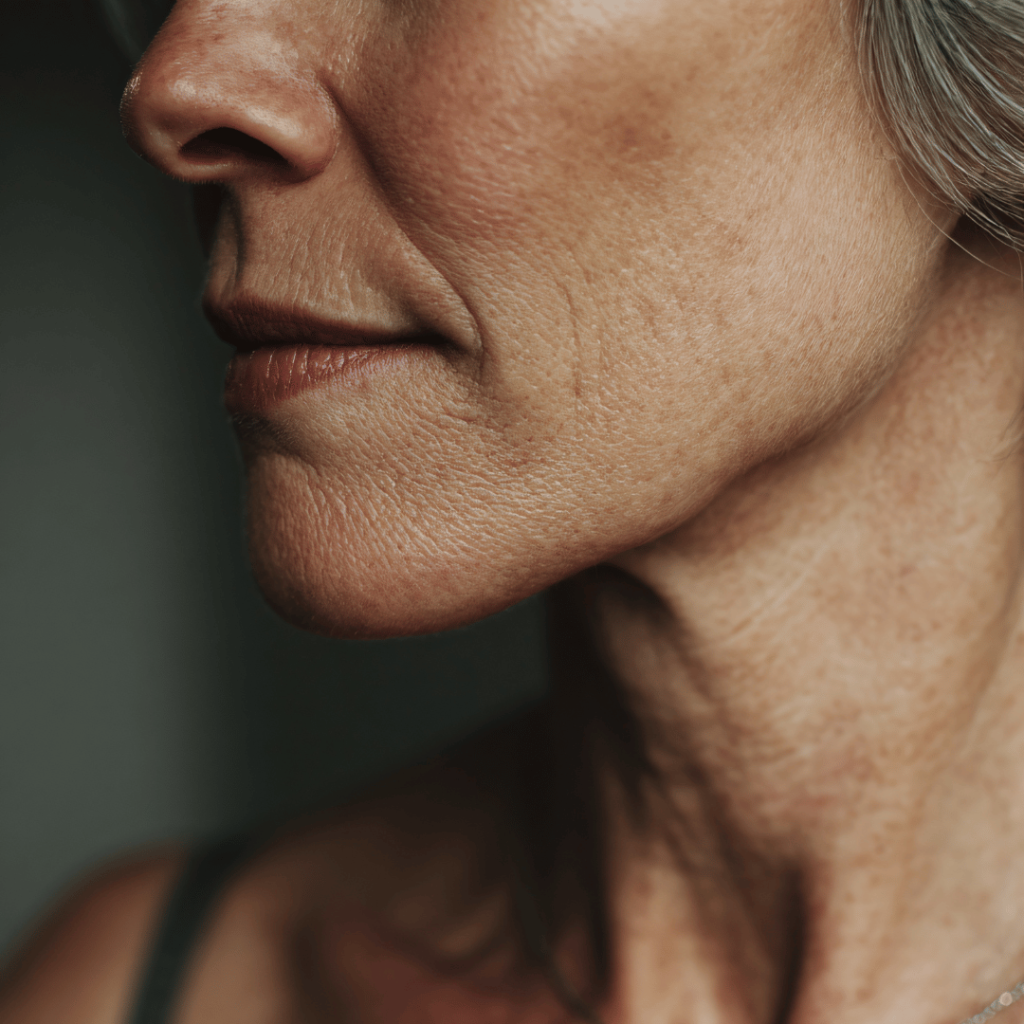 oudere vrouw met grijs haar en rimpels