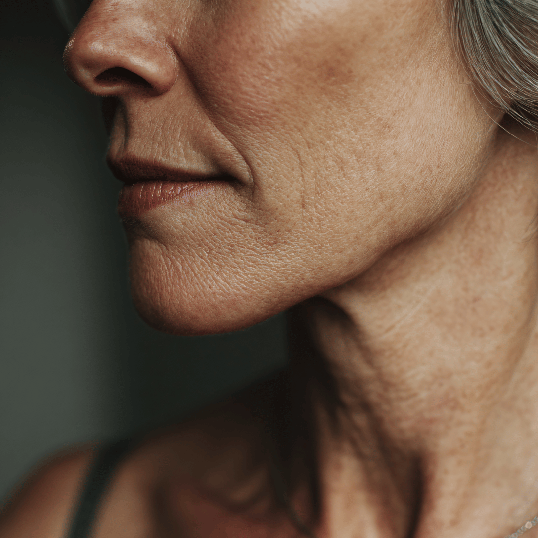 oudere vrouw met grijs haar en rimpels