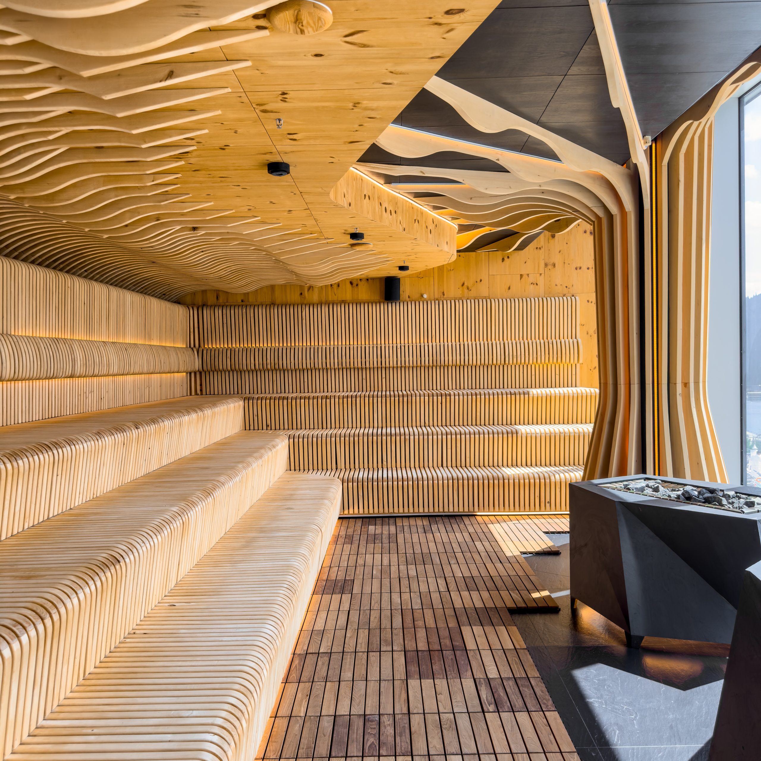 Sauna met houten accenten