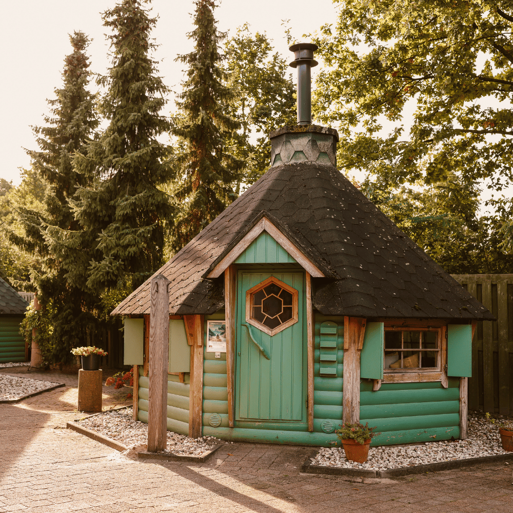 sauna hut blauw